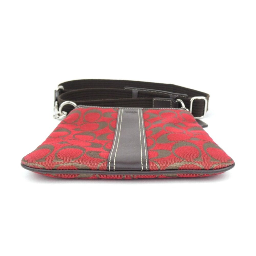Coach Signature Jacquard Red Brown Stripe Swingpack  6016 - Picture 3 of 16
